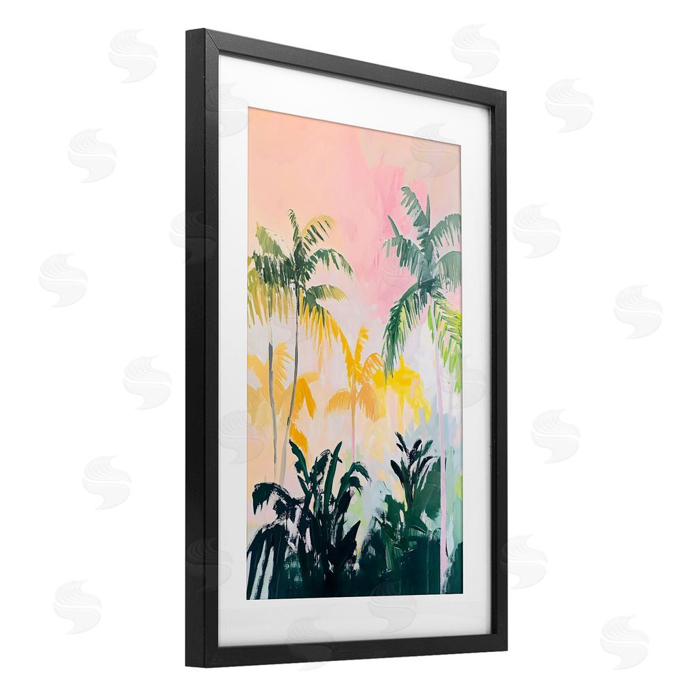 The Prints Vibe Pastel Palms in Morning Glow Black Framed Print Under Glass Wall Art