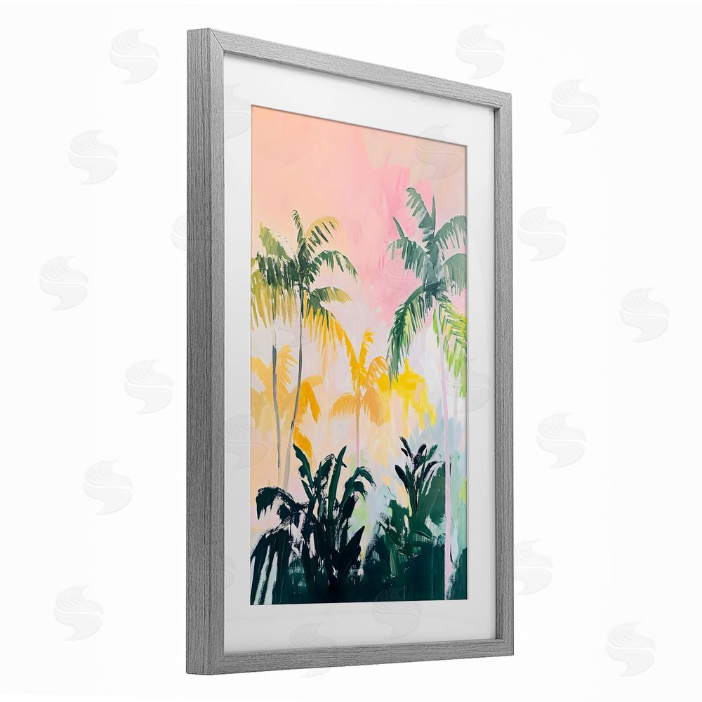 The Prints Vibe Pastel Palms in Morning Glow Gray Framed Print Under Glass Wall Art
