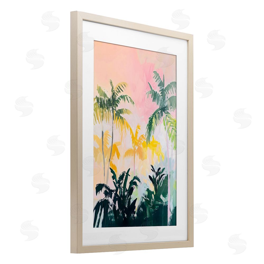 The Prints Vibe Pastel Palms in Morning Glow Brown Framed Print Under Glass Wall Art