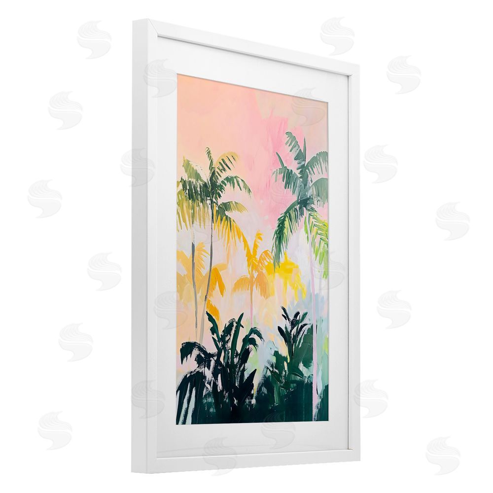The Prints Vibe Pastel Palms in Morning Glow White Framed Print Under Glass Wall Art
