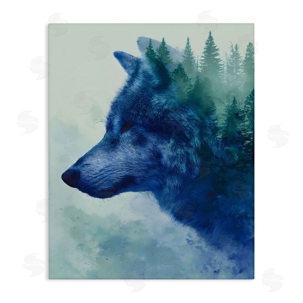 Franklyn Gregory Indigo Wolf in Misty Pines Stretched Canvas Wall Art