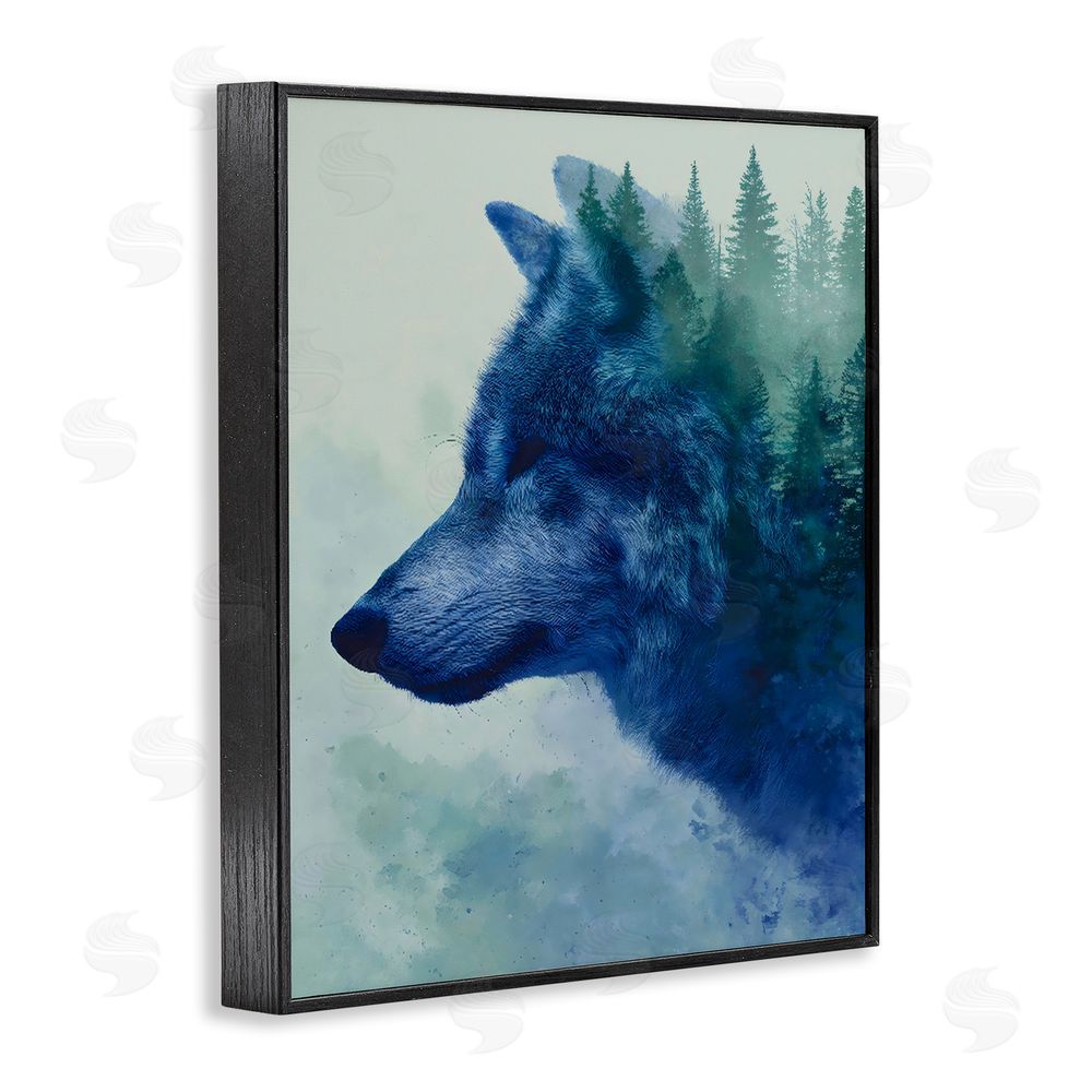 Franklyn Gregory Indigo Wolf in Misty Pines Black Framed Giclee Wall Art