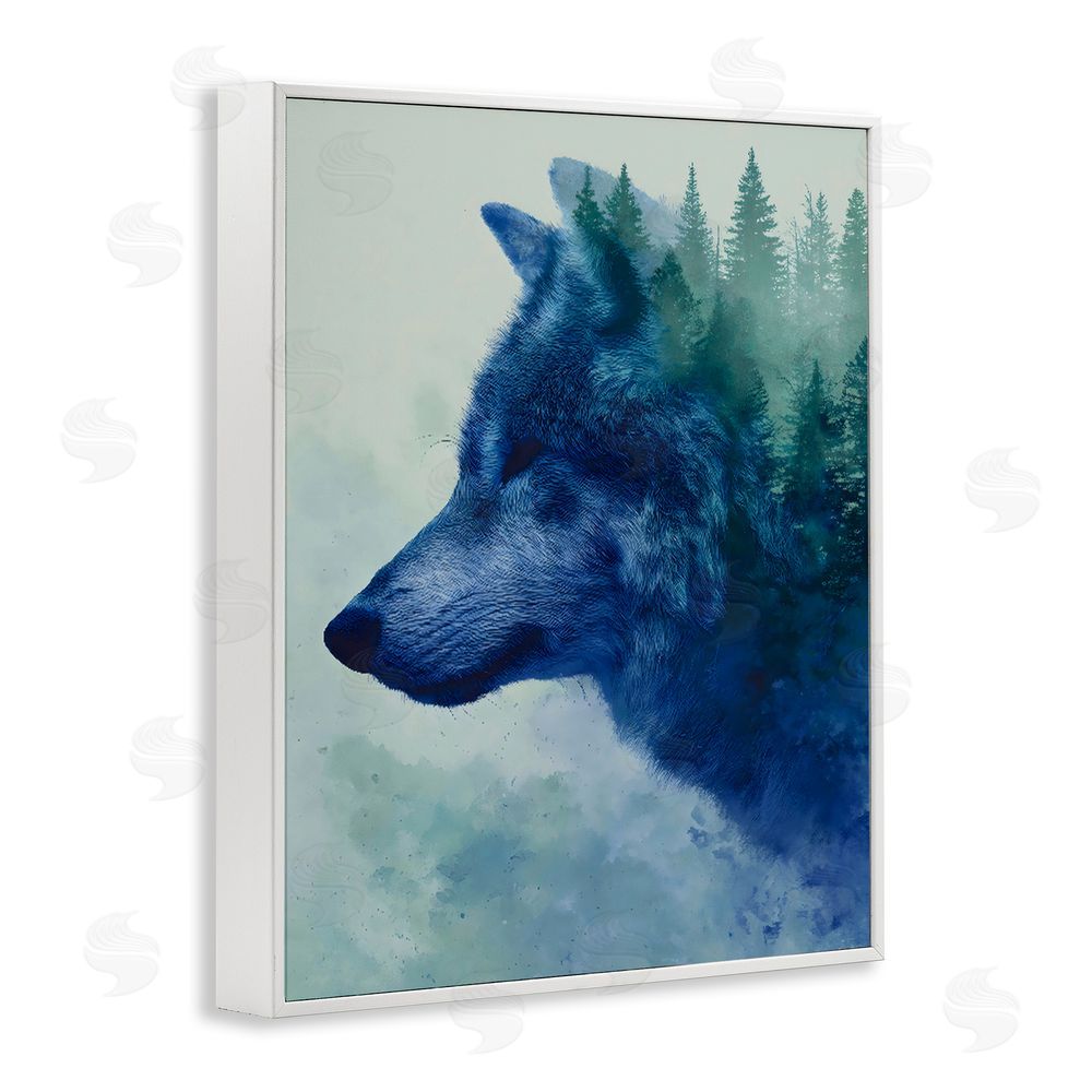 Franklyn Gregory Indigo Wolf in Misty Pines White Framed Giclee Wall Art