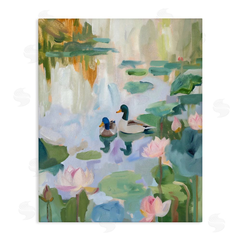 The Prints Vibe Duck Pond During Tranquil Morning Stretched Canvas Wall Art