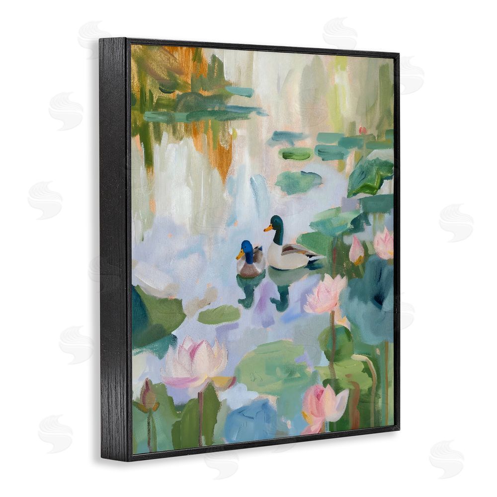 The Prints Vibe Duck Pond During Tranquil Morning Black Framed Giclee Wall Art Print
