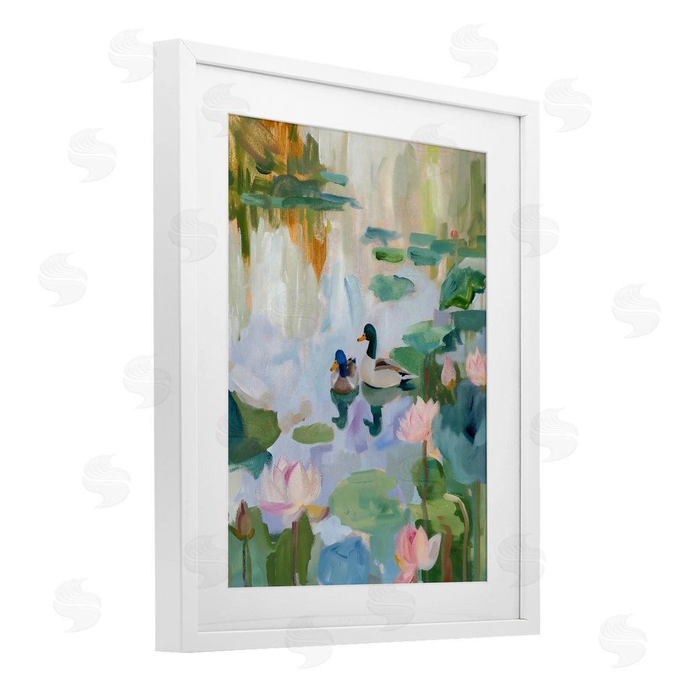 The Prints Vibe Duck Pond During Tranquil Morning White Framed Print Under Glass Wall Art