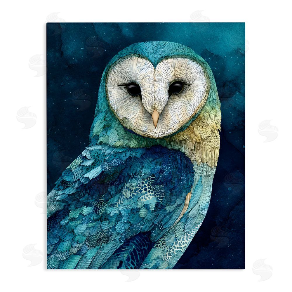 Franklyn Gregory Cerulean Blue Owl Stretched Canvas Wall Art Print