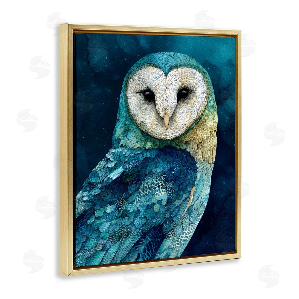 Franklyn Gregory Cerulean Blue Owl Gold Floating Frame Stretched Canvas Wall Art Print