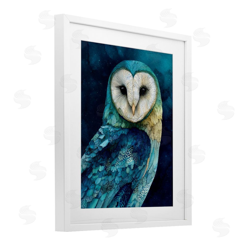 Franklyn Gregory Cerulean Blue Owl White Framed Print Under Glass with Matting Wall Art