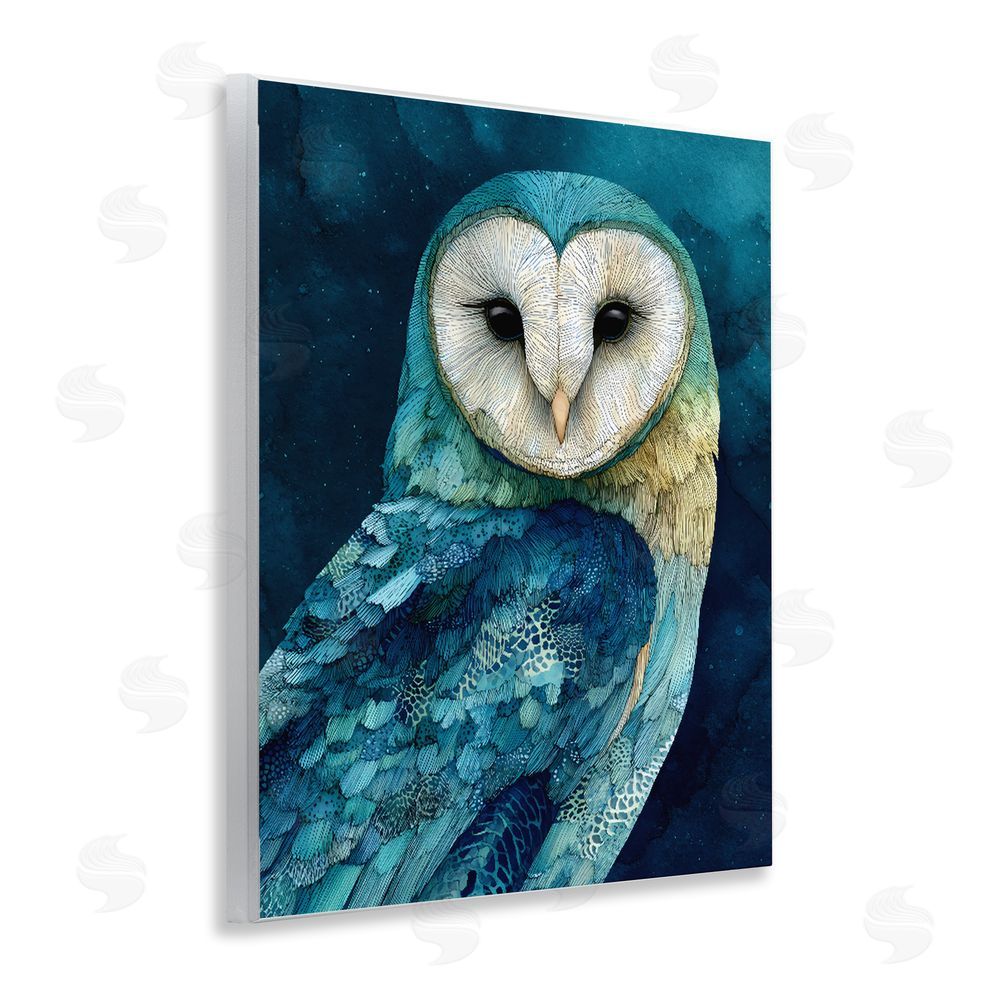 Franklyn Gregory Cerulean Blue Owl Wall Plaque Art Print with White Foil Wrap