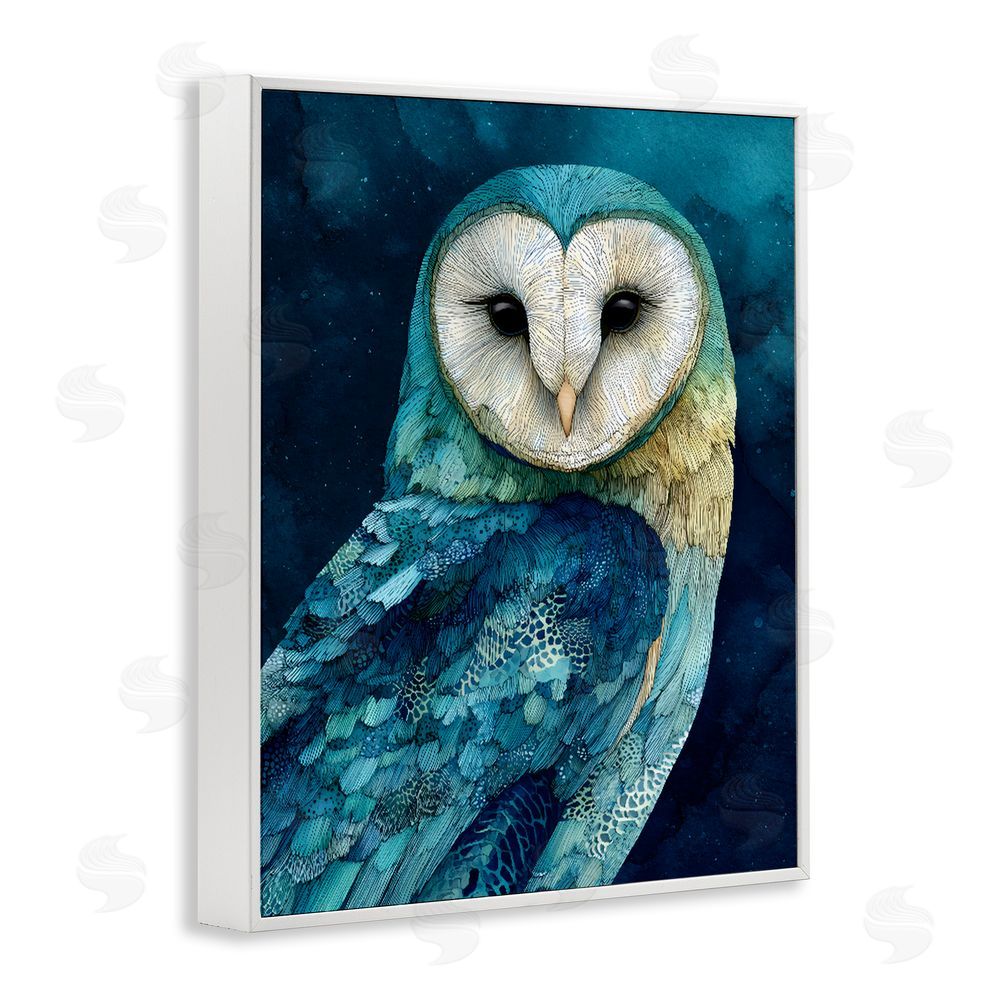 Franklyn Gregory Cerulean Blue Owl White Framed Giclee Wall Art Print