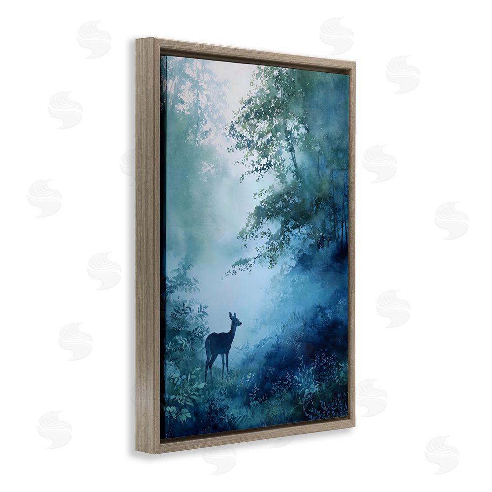 Franklyn Gregory Blue Dawn Deer in Mist Brown Floating Frame Stretched Canvas Wall Art Print