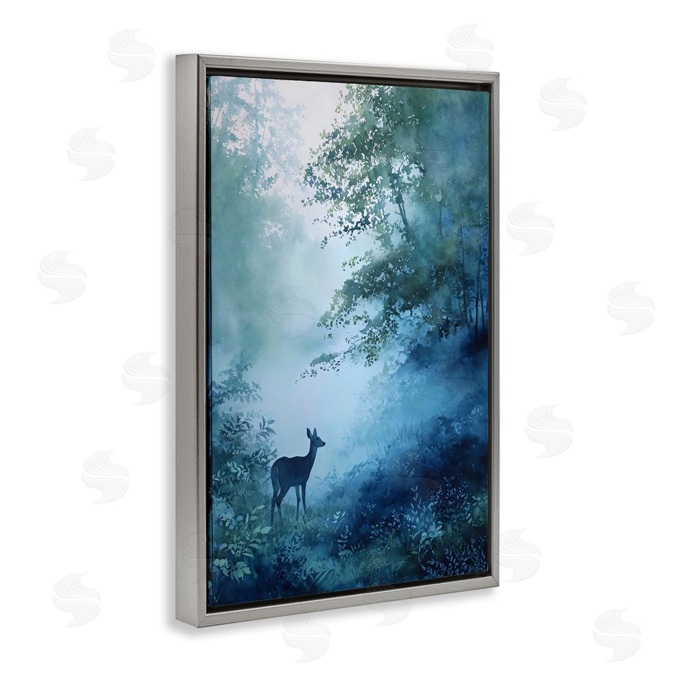 Franklyn Gregory Blue Dawn Deer in Mist Gray Floating Frame Stretched Canvas Wall Art Print