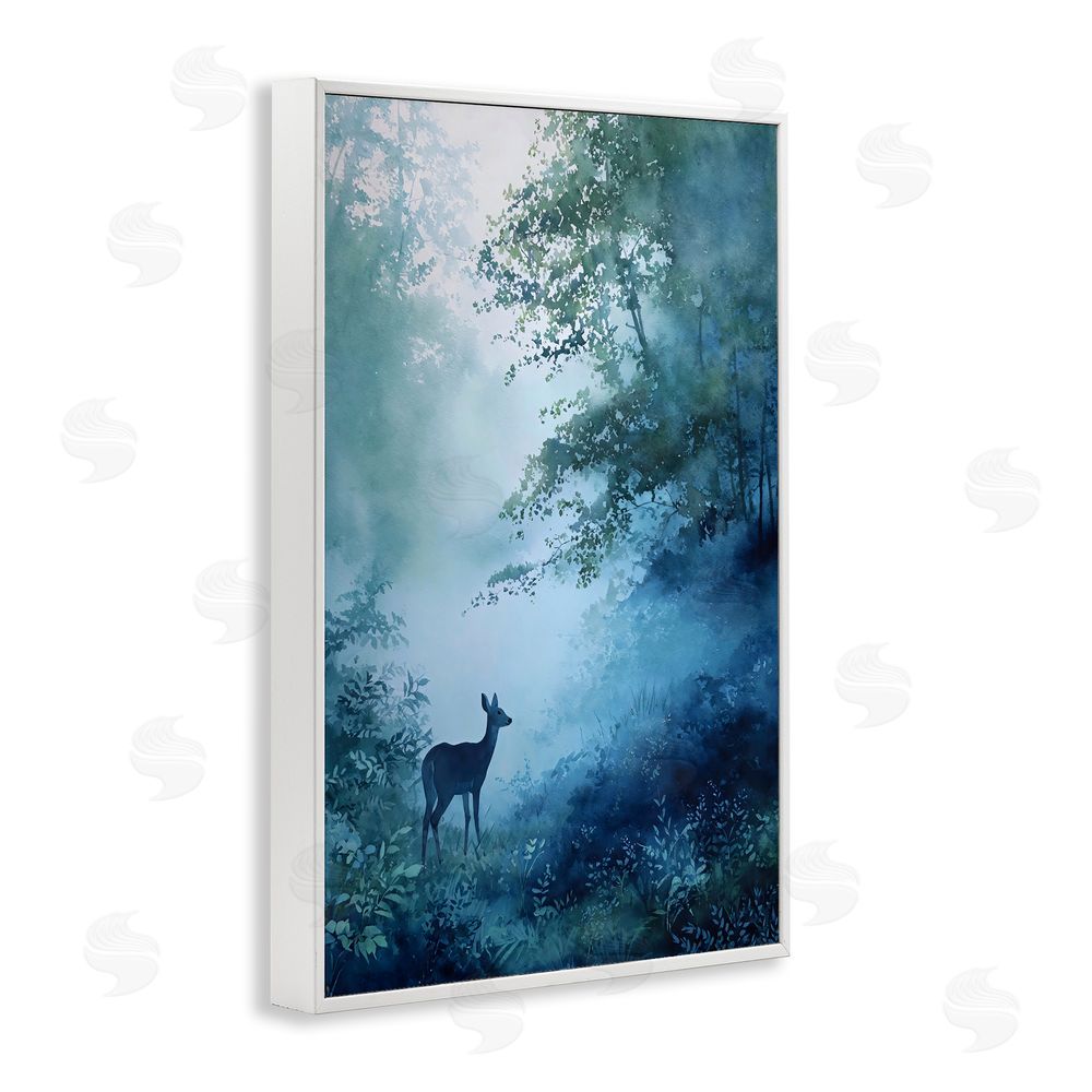 Franklyn Gregory Blue Dawn Deer in Mist White Framed Giclee Wall Art Print