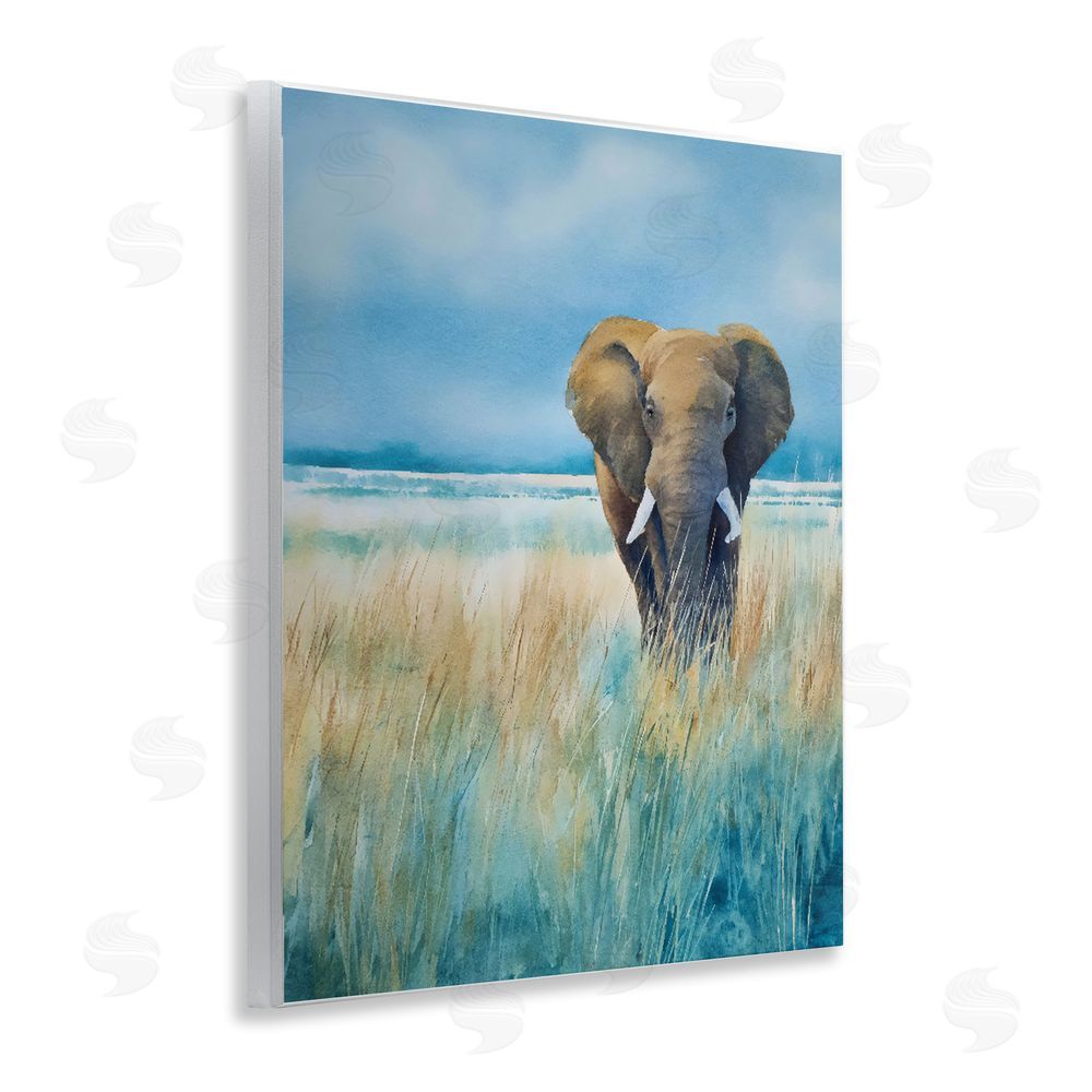 Franklyn Gregory Blue Grass Elephant Wall Plaque Art Print with White Foil Wrap