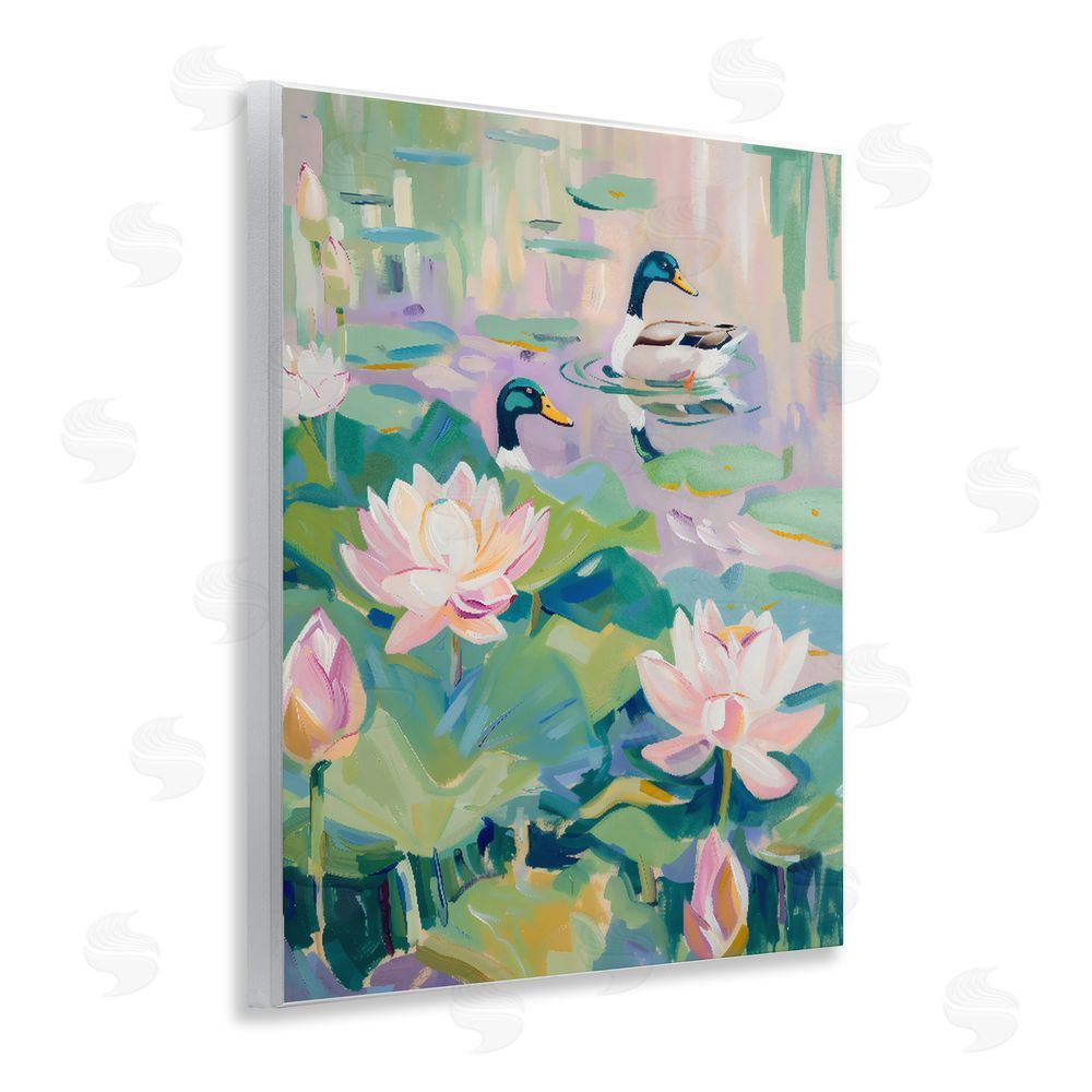 The Prints Vibe Duck Pond with Lotus Flowers Wall Plaque with Fixed Lithograph Print