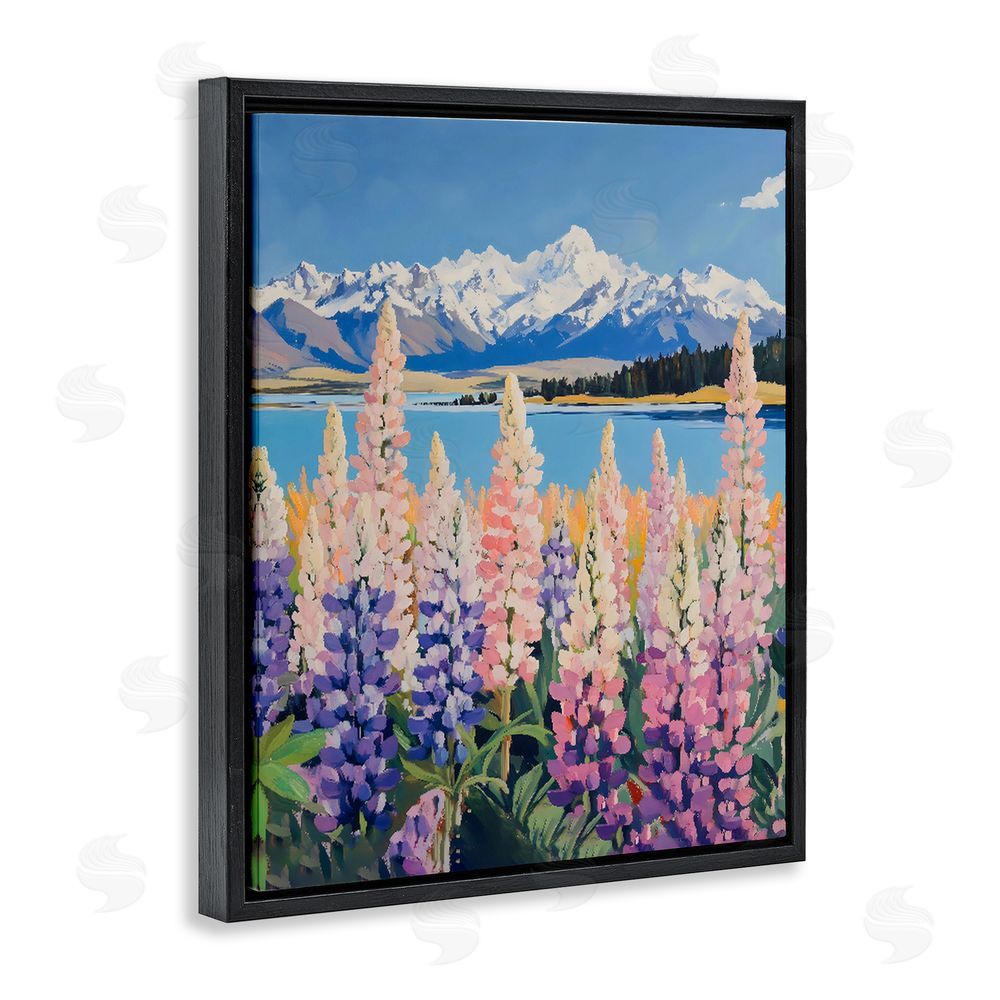 The Prints Vibe Mountains & Wildflowers by Lake Black Floating Framed Canvas Wall Art