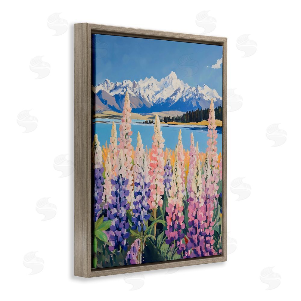The Prints Vibe Mountains & Wildflowers by Lake Brown Floating Framed Canvas Wall Art