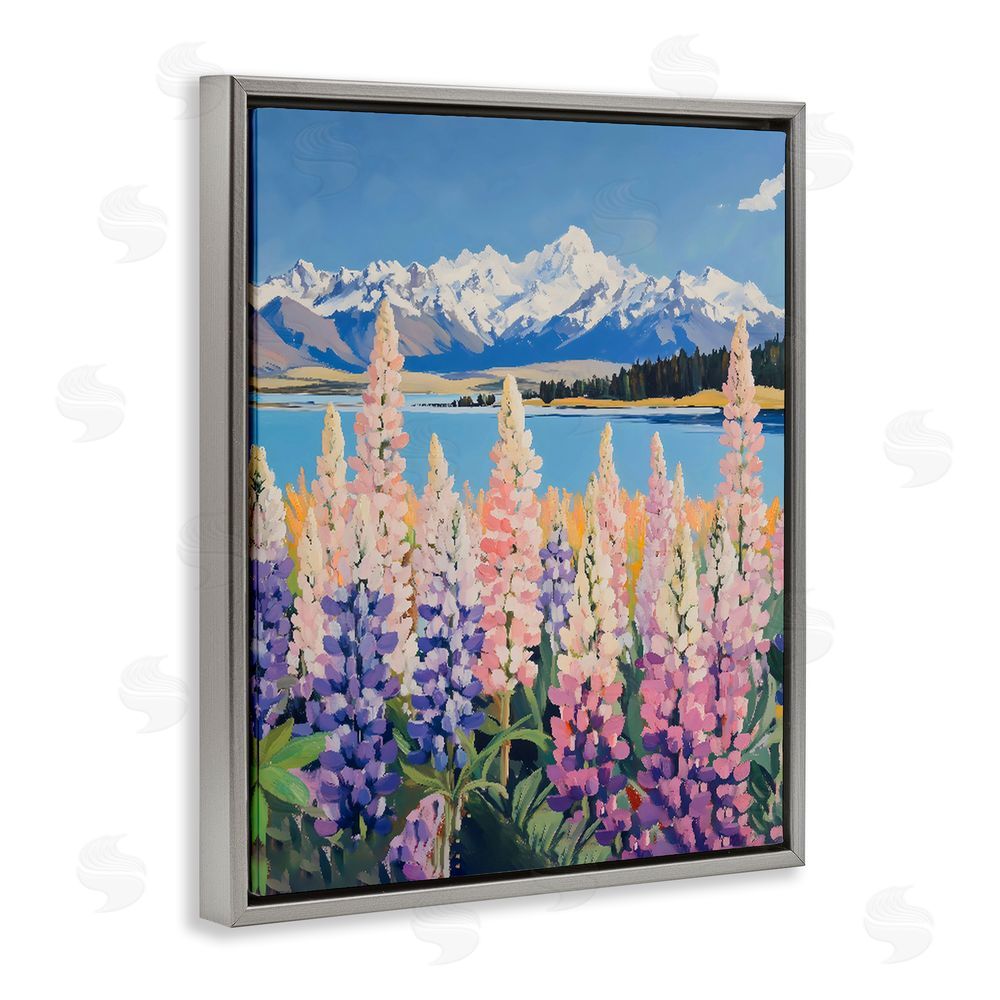 The Prints Vibe Mountains & Wildflowers by Lake Gray Floating Framed Canvas Wall Art