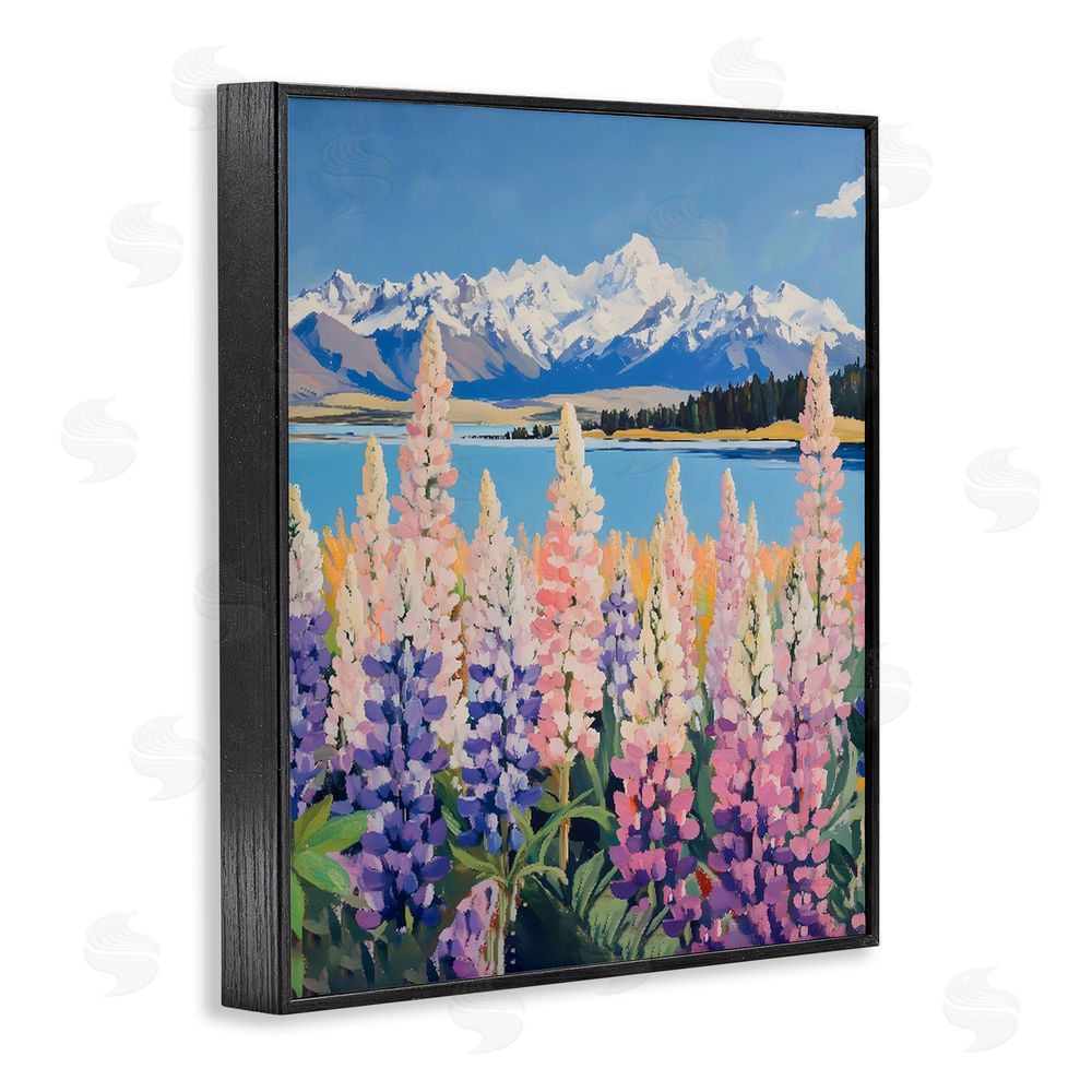 The Prints Vibe Mountains & Wildflowers by Lake Black Framed Giclee Wall Art