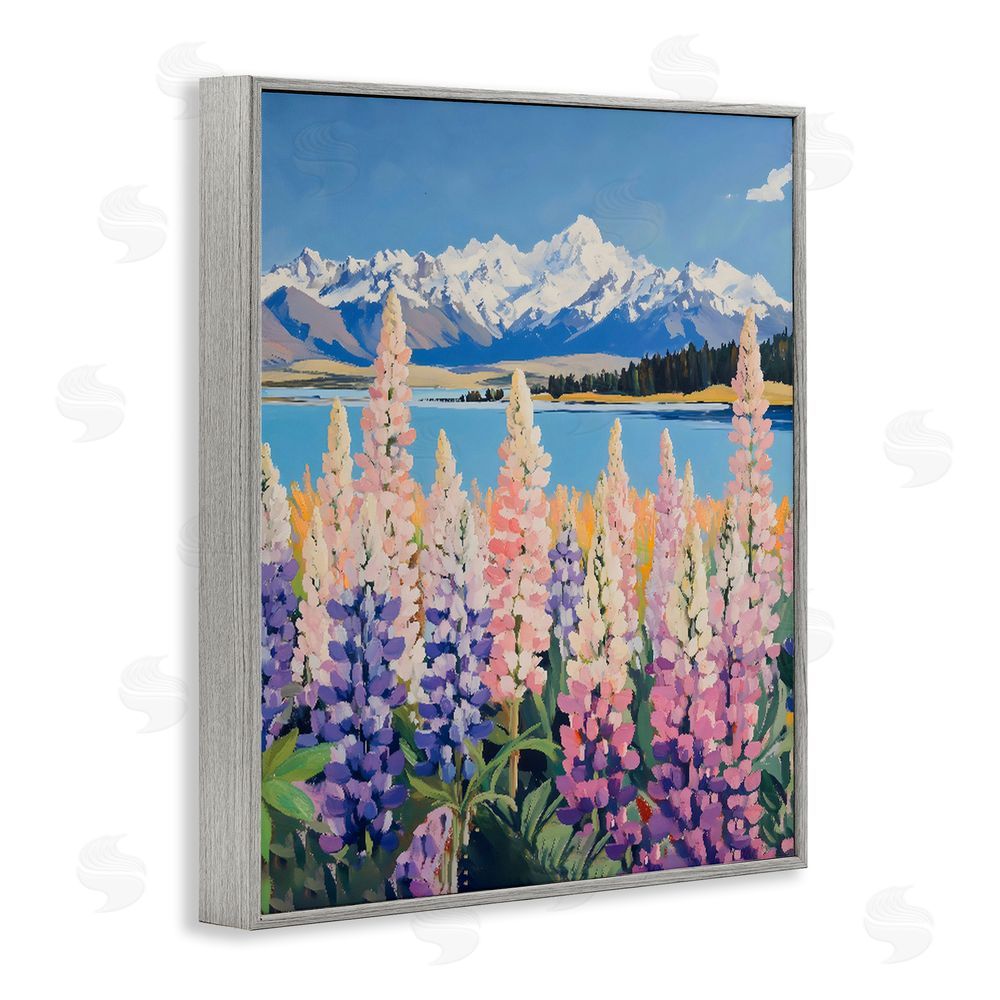 The Prints Vibe Mountains & Wildflowers by Lake Gray Framed Giclee Wall Art
