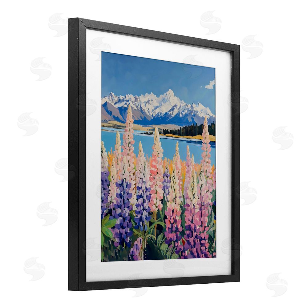 The Prints Vibe Mountains & Wildflowers by Lake Black Framed Print Under Glass Wall Art