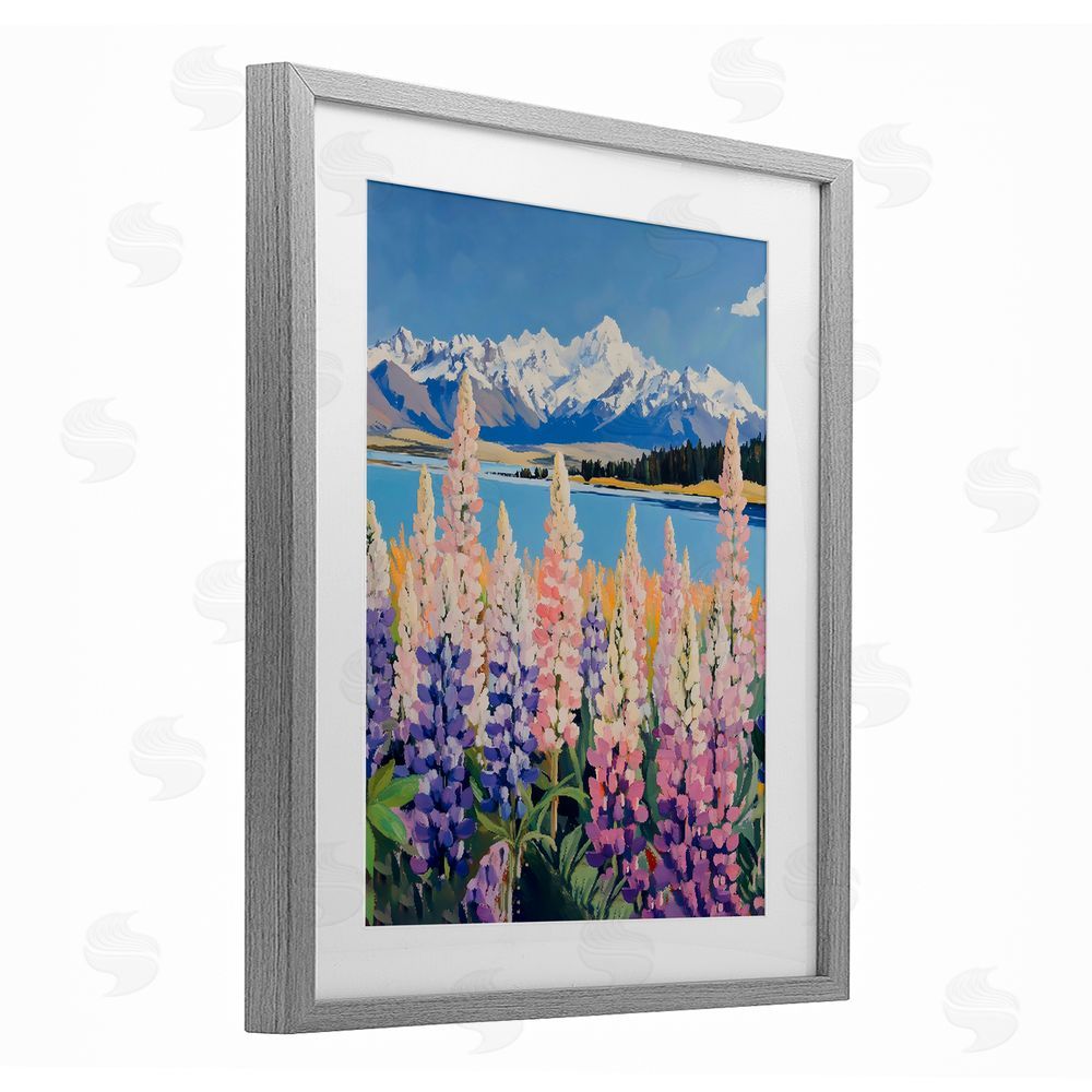 The Prints Vibe Mountains & Wildflowers by Lake Gray Framed Print Under Glass Wall Art