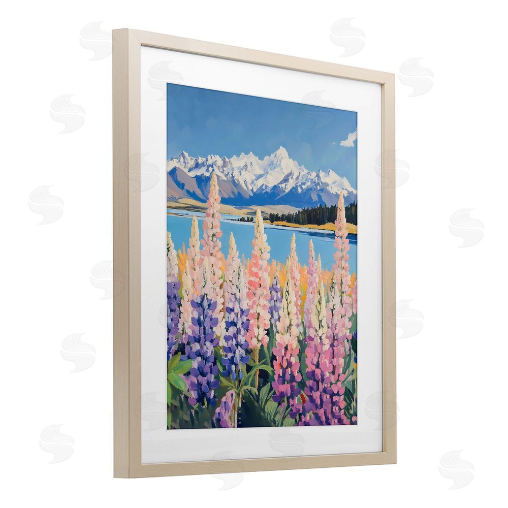 The Prints Vibe Mountains & Wildflowers by Lake Brown Framed Print Under Glass Wall Art