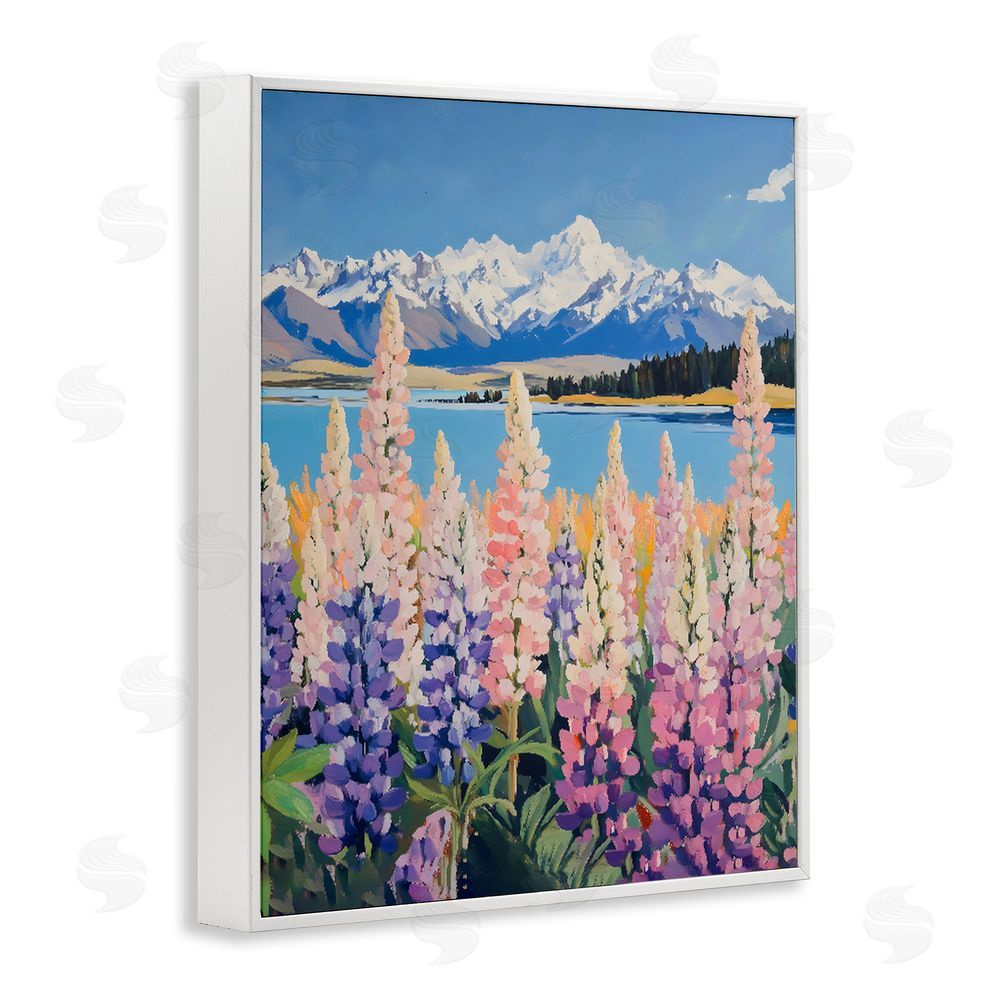 The Prints Vibe Mountains & Wildflowers by Lake White Framed Giclee Wall Art