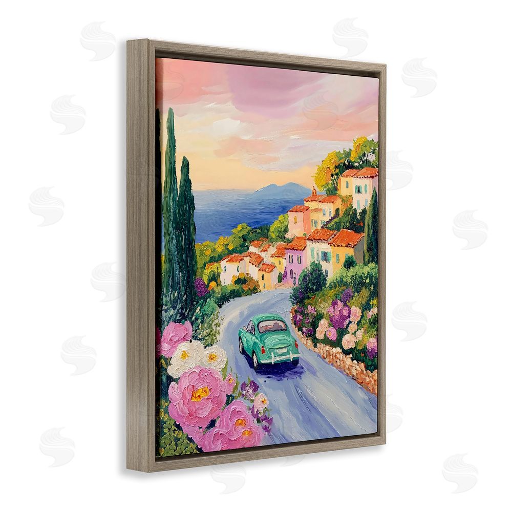 The Prints Vibe Driving Along The Coast Brown Floating Frame Canvas Wall Art Print