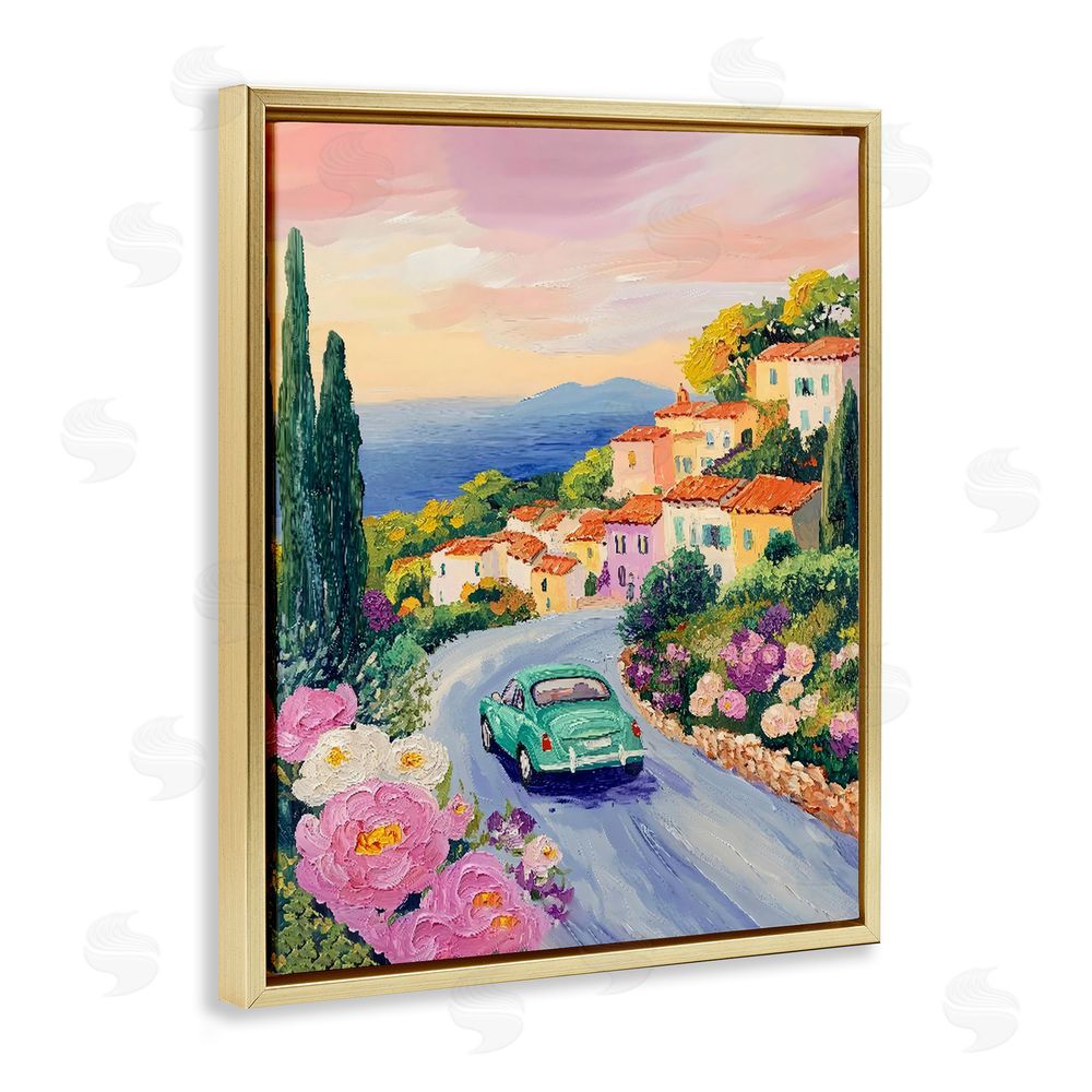 The Prints Vibe Driving Along The Coast Gold Floating Frame Canvas Wall Art Print