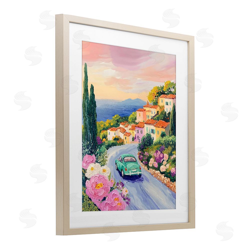 The Prints Vibe Driving Along The Coast Brown Framed Print Under Glass Wall Art
