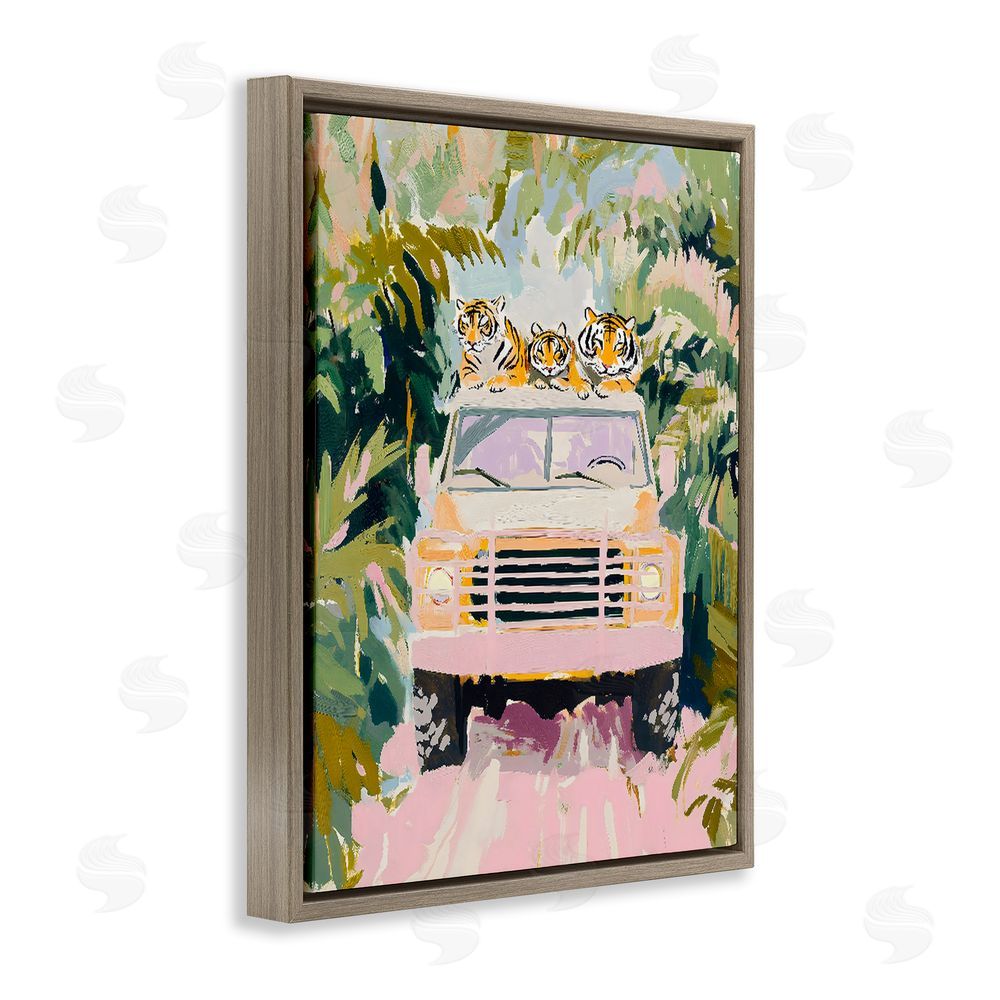 The Prints Vibe Safari Trip Tiger Trio Brown Floating Framed Canvas Wall Art Print