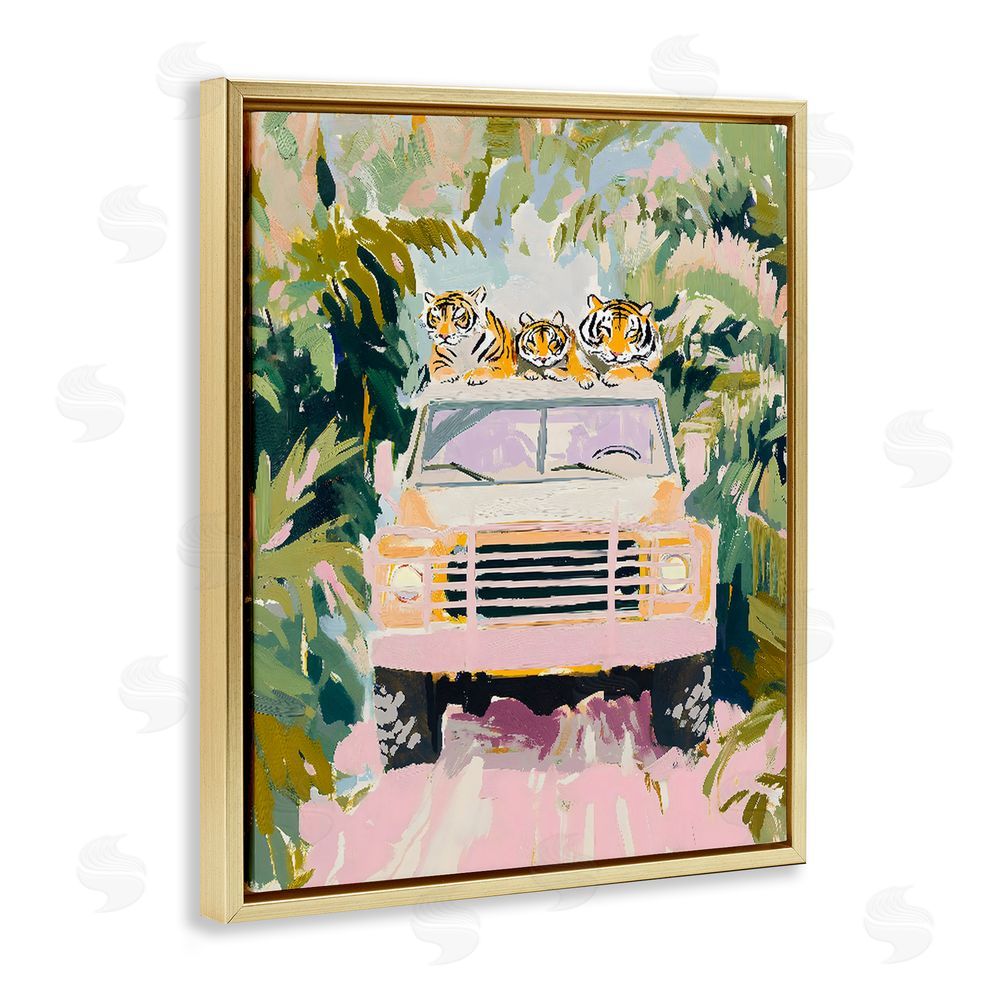The Prints Vibe Safari Trip Tiger Trio Gold Floating Framed Canvas Wall Art Print