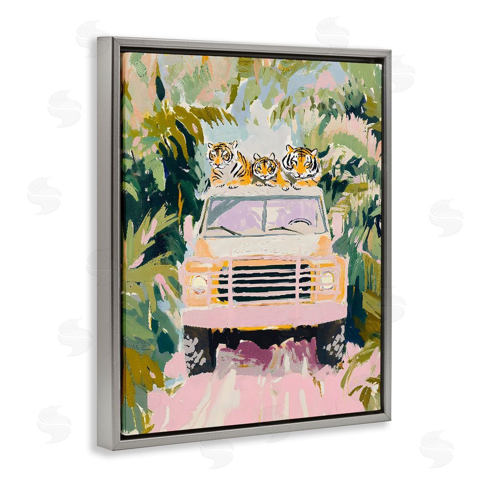 The Prints Vibe Safari Trip Tiger Trio Gray Floating Framed Canvas Wall Art Print