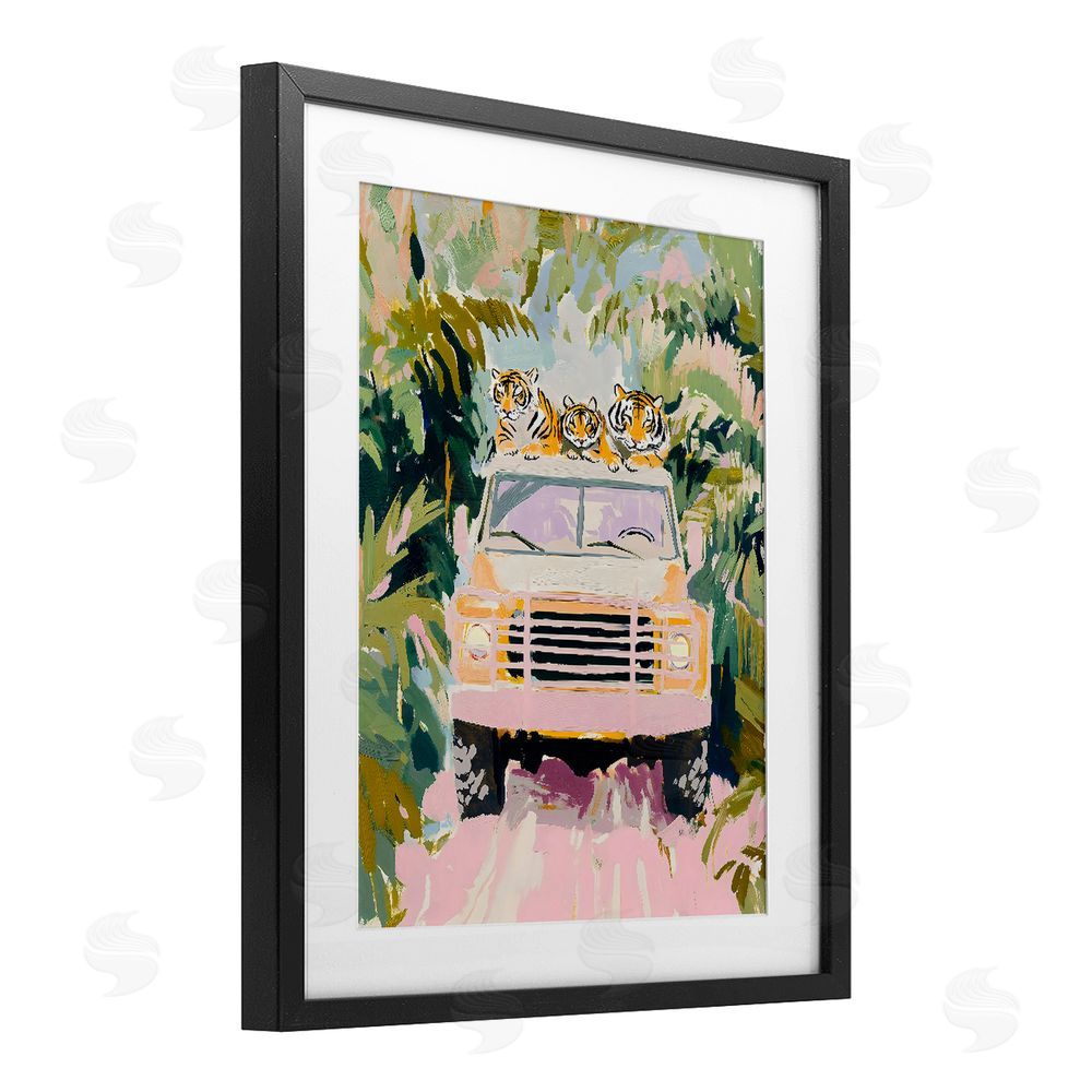 The Prints Vibe Safari Trip Tiger Trio Black Framed Print Under Glass with White Mat Wall Art