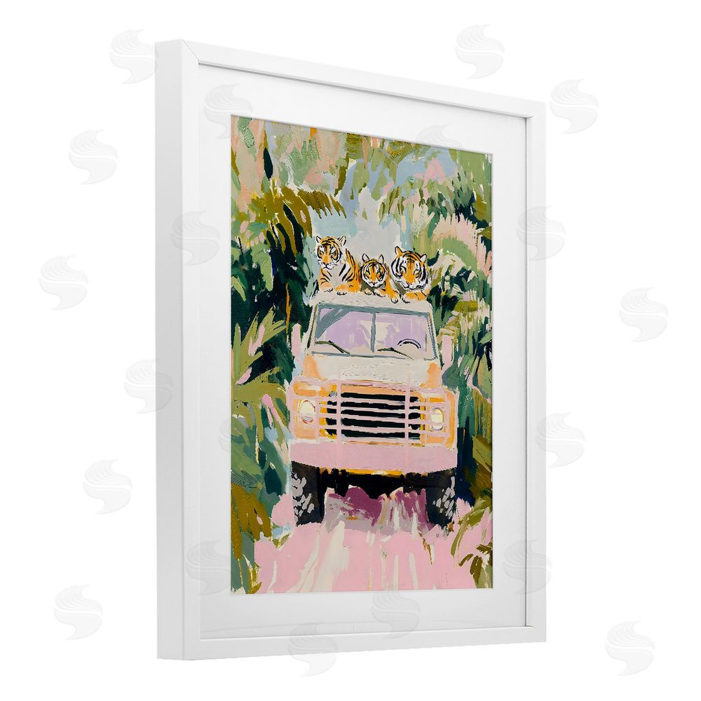 The Prints Vibe Safari Trip Tiger Trio White Framed Print Under Glass with White Mat Wall Art