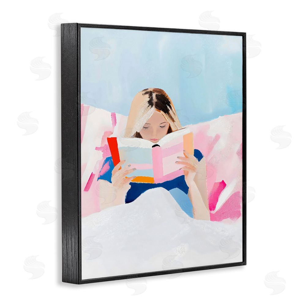 The Prints Vibe Cozy Reading In Bed Black Framed Giclee Wall Art Print