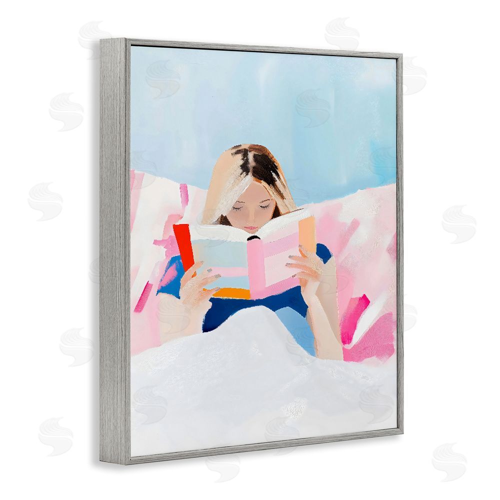 The Prints Vibe Cozy Reading In Bed Gray Framed Giclee Wall Art Print