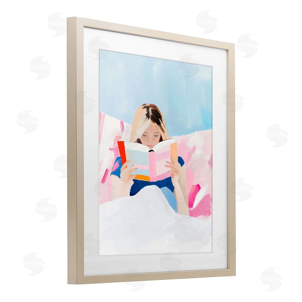 The Prints Vibe Cozy Reading In Bed Brown Framed Print Under Glass Wall Art