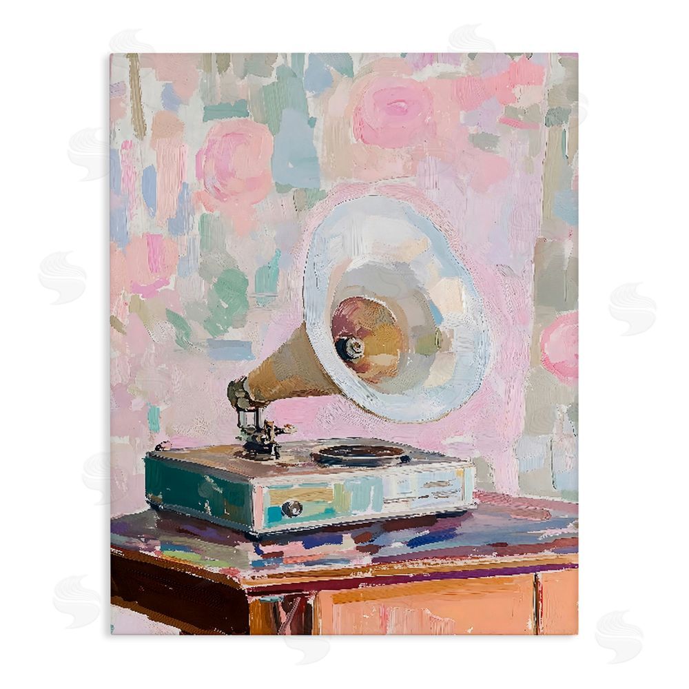 The Prints Vibe Vintage Gramophone in Soft Pastels Stretched Canvas Wall Art Print