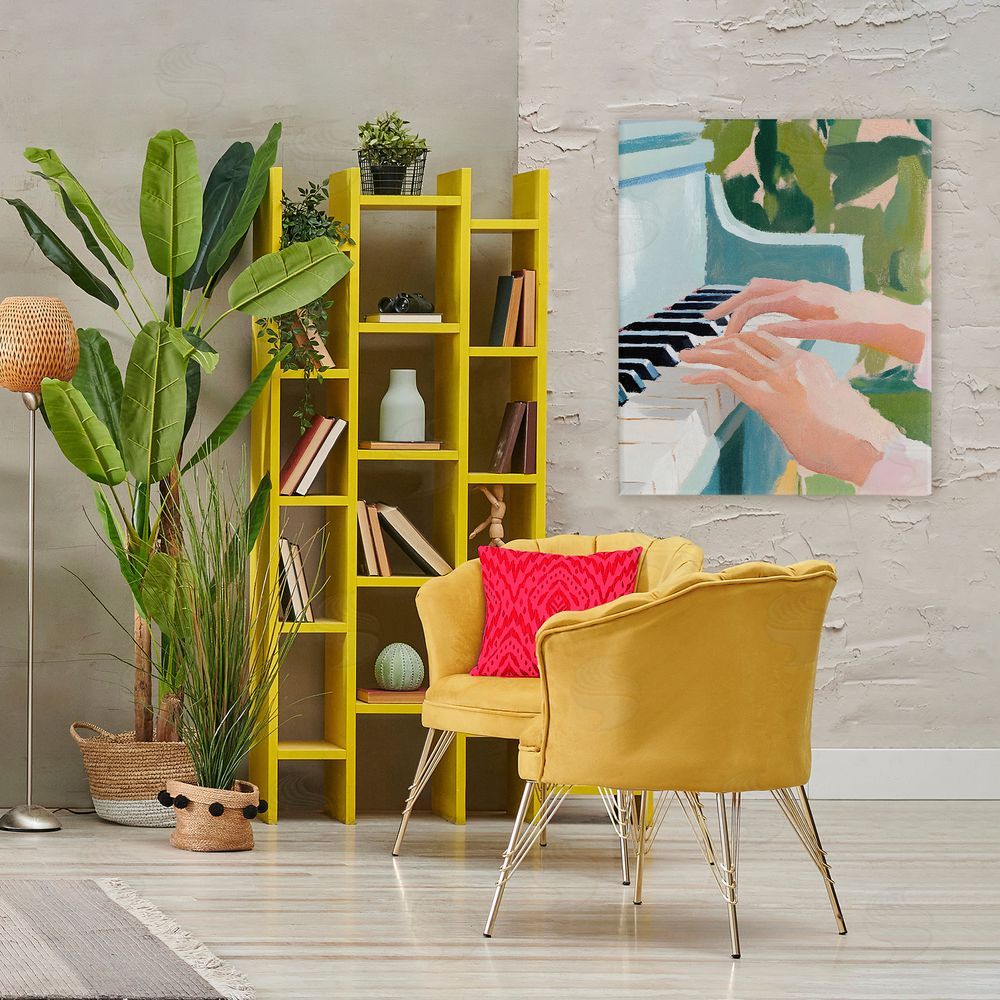 The Prints Vibe Piano Hands in Sunlit Space Stretched Canvas Wall Art in Room
