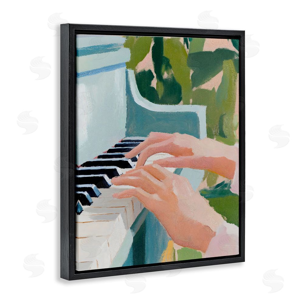 The Prints Vibe Piano Hands in Sunlit Space Black Floating Framed Canvas Wall Art
