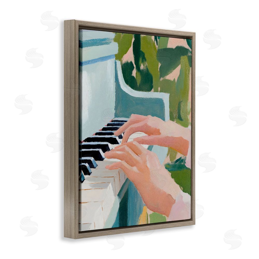 The Prints Vibe Piano Hands in Sunlit Space Brown Floating Framed Canvas Wall Art