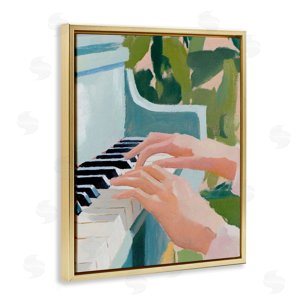 The Prints Vibe Piano Hands in Sunlit Space Gold Floating Framed Canvas Wall Art