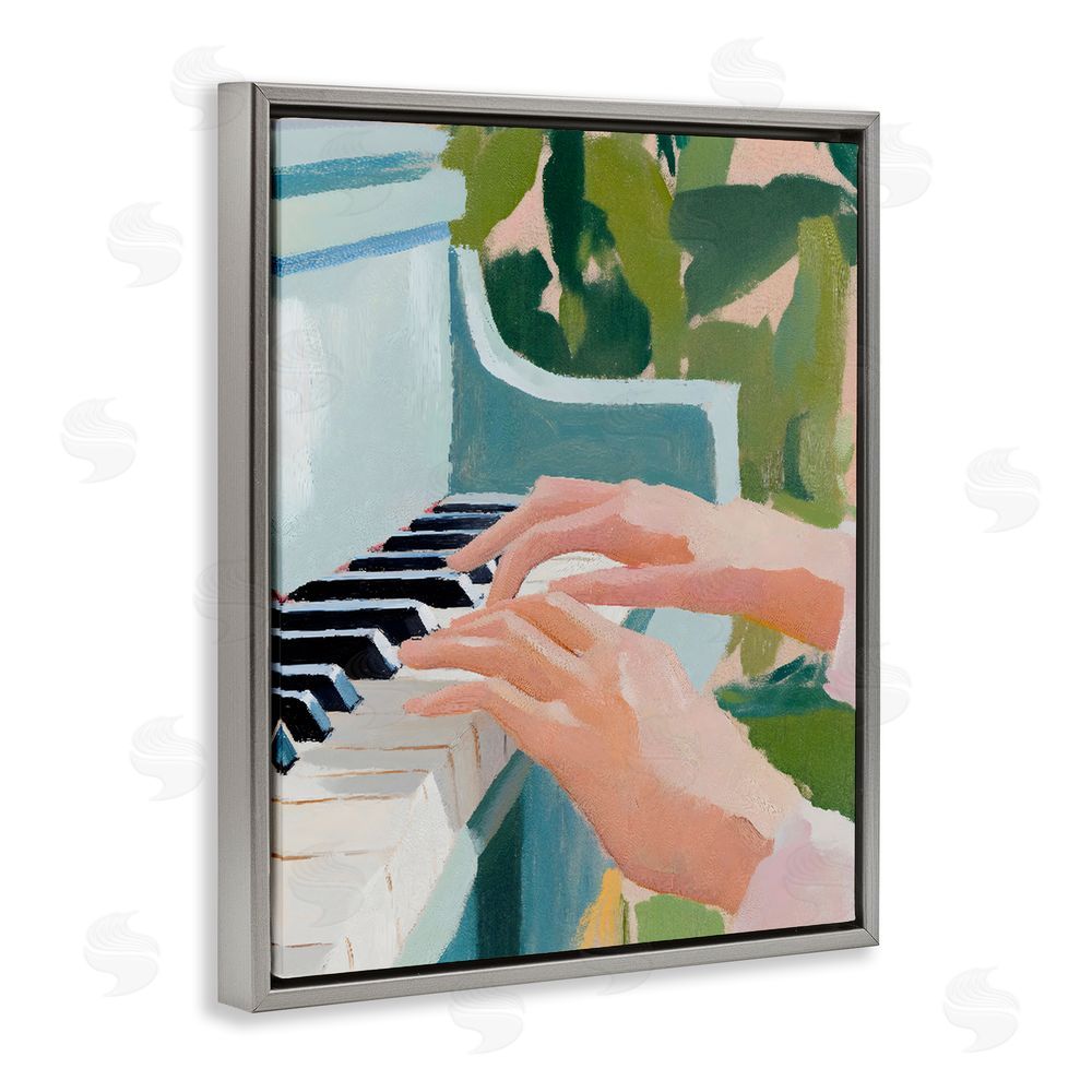 The Prints Vibe Piano Hands in Sunlit Space Gray Floating Framed Canvas Wall Art