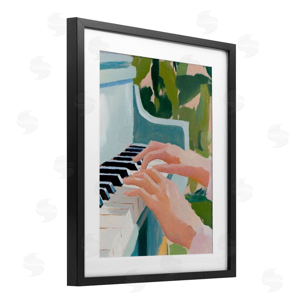 The Prints Vibe Piano Hands in Sunlit Space Black Framed Print Under Glass Wall Art