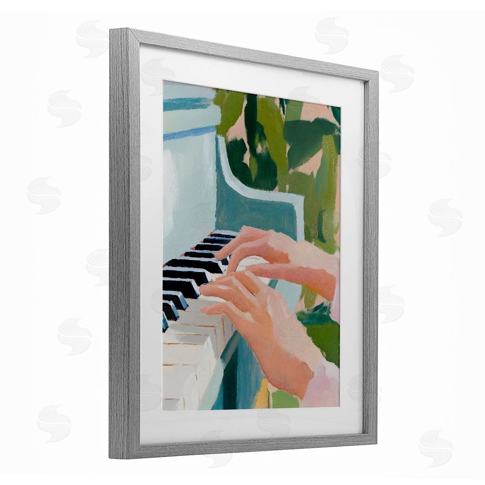 The Prints Vibe Piano Hands in Sunlit Space Gray Framed Print Under Glass Wall Art