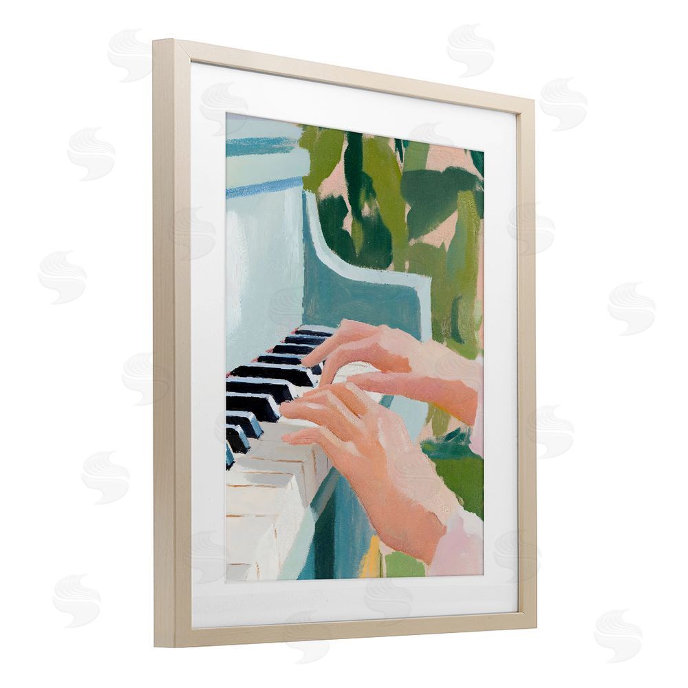 The Prints Vibe Piano Hands in Sunlit Space Brown Framed Print Under Glass Wall Art