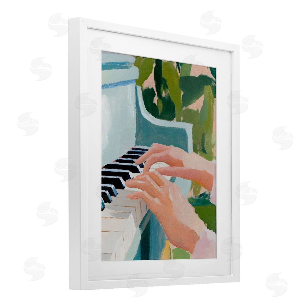 The Prints Vibe Piano Hands in Sunlit Space White Framed Print Under Glass Wall Art